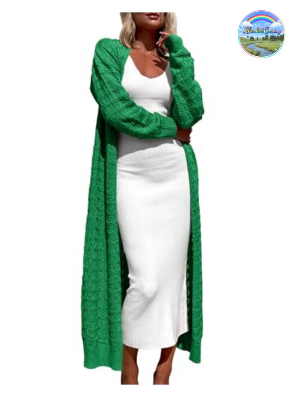 Women Crochet Maxi Cardigan Open Front Knit Long Sleeve Lightweight Duster